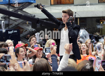 Ryan Folles and the band Hot Chelle Rae perform on the NBC Today Show at Rockefeller Center in New York City on July 20, 2012.       UPI/John Angelillo Stock Photo