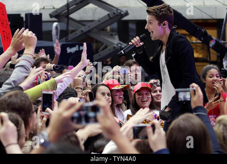 Ryan Folles and the band Hot Chelle Rae perform on the NBC Today Show at Rockefeller Center in New York City on July 20, 2012.       UPI/John Angelillo Stock Photo