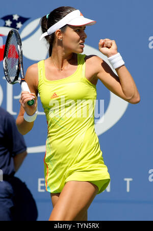 Ana Ivanovic, Serbia, reacts after wining a point from Sofia Arvidsson, Sweden, in the first set of second-round action at the 2012 U.S. Open held at the National Tennis Center on August 30, 2012 in New York. Ivanovic won 6-2, 6-2.     UPI Photo/Monika Graff Stock Photo