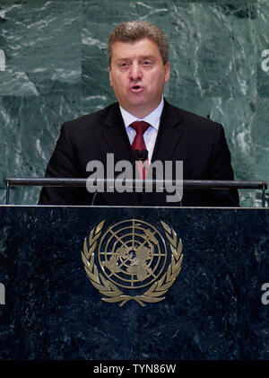 Gjorge Ivanov, president of the former Yugoslav Republic of Macedonia, addresses the 67th session of the General Assembly at the United Nations on September 27, 2012 in New York City.     UPI/Monika Graff Stock Photo