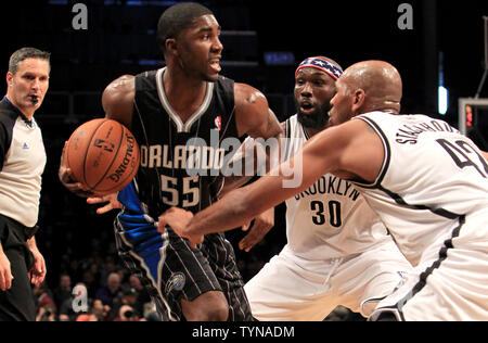 Brooklyn Nets forward Jerry Stackhouse (42) looks to pass during the game  against Orlando Magic in the second half at the Barclays Center in New York  City on November 11, 2012. Nets