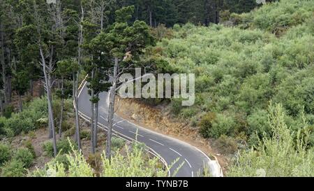 curvy serpentine roads on teide volcano on tenerife island Stock Photo