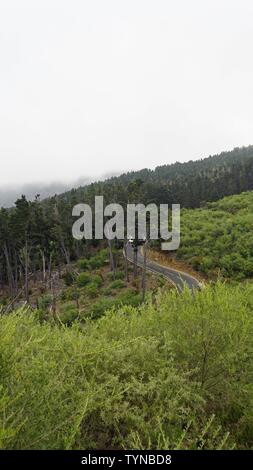 curvy serpentine roads on teide volcano on tenerife island Stock Photo