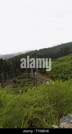 curvy serpentine roads on teide volcano on tenerife island Stock Photo