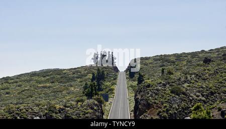 curvy serpentine roads on teide volcano on tenerife island Stock Photo