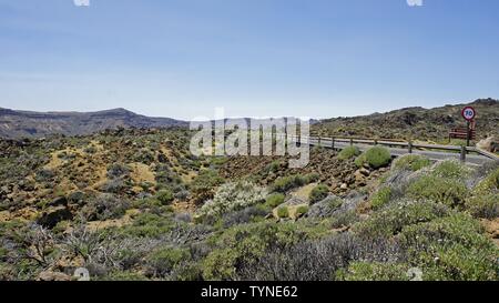 curvy serpentine roads on teide volcano on tenerife island Stock Photo