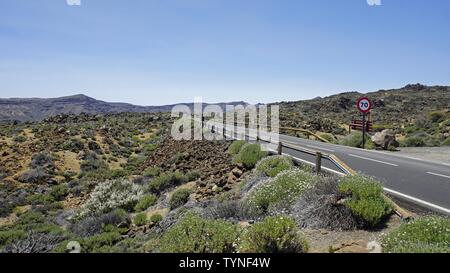 curvy serpentine roads on teide volcano on tenerife island Stock Photo