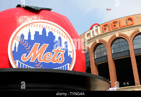 The Home Run apple is displayed outside of Citi Field before the New York Met's home opening game against the San Diego Padres on April 1, 2013 in New York City. UPI /Monika Graff Stock Photo