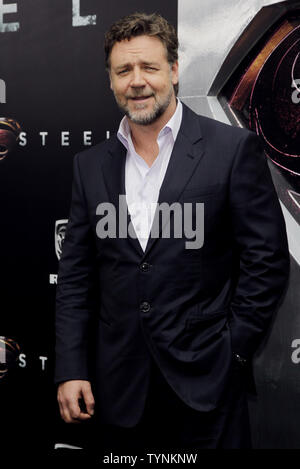 Russell Crowe arrives on the red carpet at the Man Of Steel world premiere at Lincoln Center's Alice Tully Hall in New York City on June 10, 2013.    UPI/John Angelillo Stock Photo