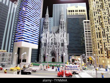 A model of St. Patrick's Cathedral built in LEGO pieces is 