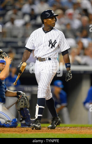 New York Yankees left fielder Alfonso Soriano (12) reacts after striking out in the third innig against the Toronto Blue Jays at Yankee Stadium in New York City on August 21, 2013.  UPI/Rich Kane Stock Photo