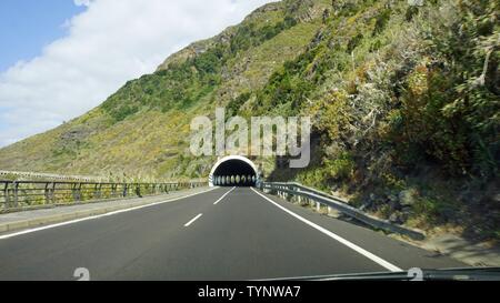 curvy serpentine roads on teide volcano on tenerife island Stock Photo