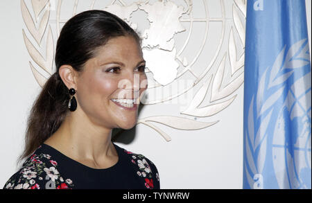 Crown Princess Victoria of Sweden meets with United Nations Deputy Secretary-General Jan Eliasson when she visits the United Nations in New York City on October 4, 2013.      UPI/John Angelillo Stock Photo