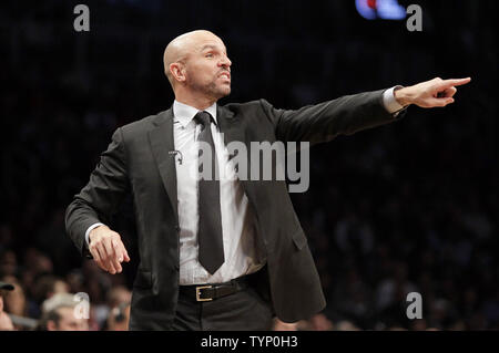 Brooklyn Nets head coach Jason Kidd stands near the bench in the second half against the Los Angeles Clippers at Barclays Center in New York City on December 12, 2013. The Nets defeated the Clippers 102-93.    UPI/John Angelillo Stock Photo