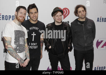 Fall Out Boy arrives on the red carpet at Z100's Jingle Ball at Madison Square Garden in New York City on December 13, 2013.       UPI/John Angelillo Stock Photo