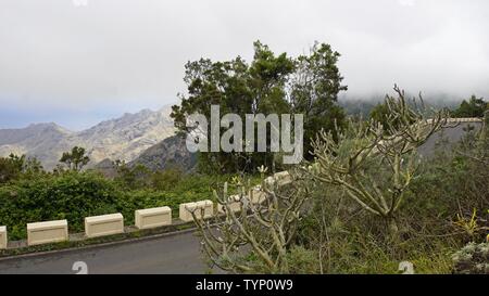 curvy serpentine roads on teide volcano on tenerife island Stock Photo