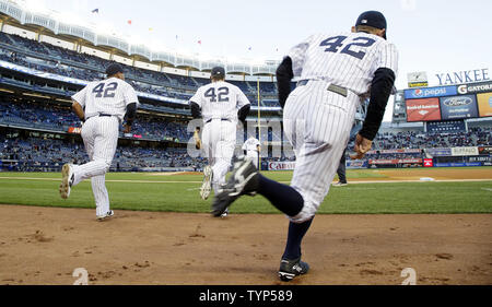 DEREK JETER #2 JACKIE ROBINSON DAY. EVERY PLAYER WEARS NUMBER 42