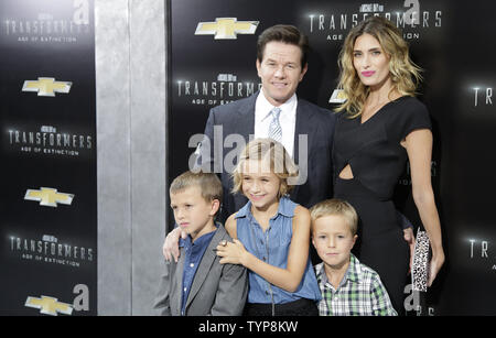 Brendan Wahlberg, Mark Wahlberg, Ella Rae Wahlberg, Rhea Durham, and Michael Wahlberg  arrive on the red carpet at the New York Premiere of 'Transformers: Age Of Extinction' at the Ziegfeld Theatre in New York City on June 25, 2014.     UPI/John Angelillo Stock Photo