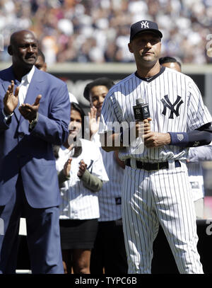 Cooperstown, United States. 08th Sep, 2021. Hannah Jeter (second from  left), wife of NY Yankees shortstop Derek Jeter, talks to NBA stars Michael  Jordan (C) and Patrick Ewing after arriving during Major