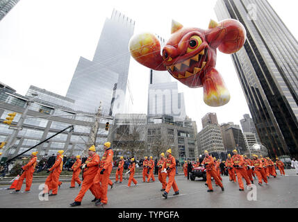 The Skylanders Balloon floats down the parade route at the 88th Macy's Thanksgiving Day Parade in New York City on November 27, 2014.     UPI/John Angelillo Stock Photo