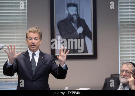 Sen. Rand Paul speaks at the Torah Umesorah Hebrew Day School in Midwood, Brooklyn in New York City on April 27, 2015. Paul formally announced a bid for the 2016 Republican presidential nomination at the Beginning of April.      Photo by Dennis Van Tine/UPI Stock Photo