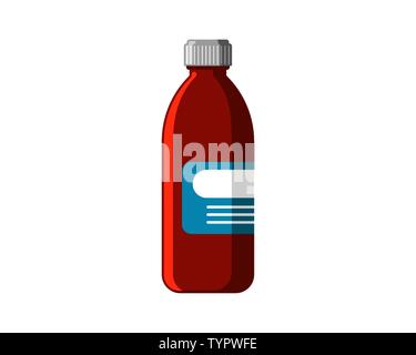 Medical brown flat glass bottle. Medicine pharmaceutical flask with empty sticker. Medication treatment health care vector illustration Stock Vector