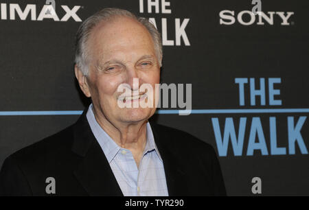 Alan Alda arrives on the red carpet at 'The Walk' IMAX Special screening at the AMC Lincoln Square Theater on September 28, 2015 in New York City.     Photo by John Angelillo/UPI Stock Photo