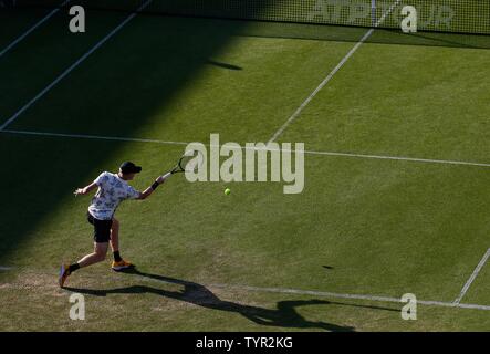 Devonshire Park, Eastbourne, UK. 26th June, 2019. Nature Valley International Tennis Tournament; Kyle Edmund (GBR) plays a forehand shot in his match against Cameron Norrie (GBR) Credit: Action Plus Sports/Alamy Live News Stock Photo