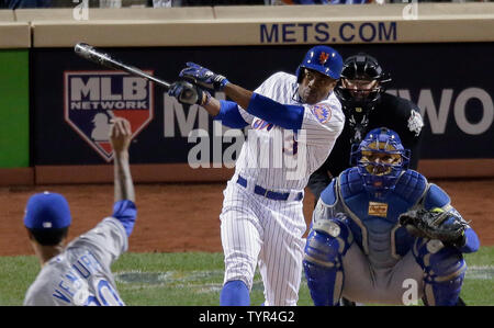 Kansas City Royals pitcher Yordano Ventura (30) talks with catcher Salvador  Perez in the fourth inning against the New York Mets in game 3 of the World  Series at Citi Field in