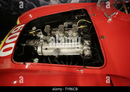 The Engine of a 1956 Ferrari 290 MM by Scaglietti is revealed and on display during a press preview before the 'Driven by Disruption' auction at Sotheby's in New York City on December 4, 2015. The auction will include more than 30 vehicles spanning 70 years in automotive innovation.     Photo by John Angelillo/UPI Stock Photo