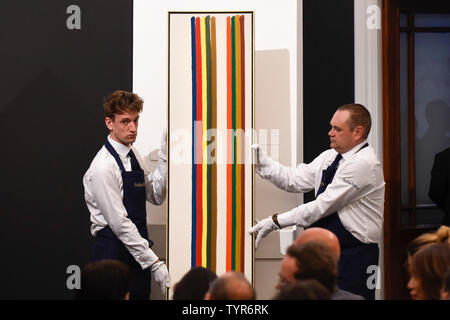 London, UK.  26 June 2019. ''Number 21'' by Morris Louis, (Est. £300,000 - 400,000) sold for a hammer price of £620,000 at Sotheby's Contemporary Art Evening Sale in their New Bond Street galleries. Credit: Stephen Chung / Alamy Live News Stock Photo