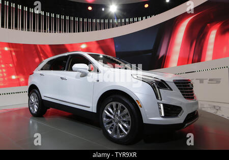 A 2017 Cadillac XT5 is on display at the 2016 New York International Auto Show at the Jacob K. Javits Convention Center in New York City on March 23, 2016. The first New York Auto Show was held in 1900 and it was the first auto show ever held in North America. About 1 million visitors are expected to attend the show.      Photo by John Angelillo/UPI Stock Photo