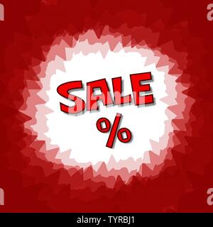 Red Text sale and percent banner. Red Icon, texture and vector background in square format. It's a shopping banner. Stock Vector