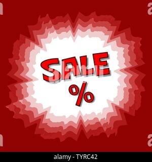 Red Text sale and percent banner. Red Icon, texture and vector background in square format. It's a shopping banner. Stock Vector