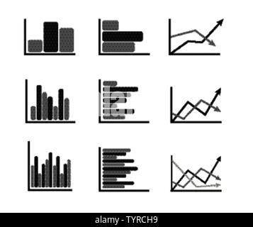 Set of graph icon. Vector illustration in grey color. Isolated on white background. Stock Vector