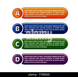 Colorful infographic with buttons- yellow, blue, green and purple.. There are four steps of template. Stock Vector