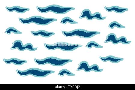 Set of vector blue wave icons on white background. Stock Vector