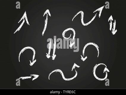 Hand drawn arrows with white chalk. Design elements set Stock Vector