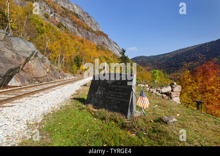 The site of the Mt. Willard Section House along the old Maine Central Railroad, next to the Willey Brook Trestle, in Crawford Notch in New Hampshire. Stock Photo