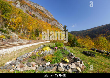 The site of the Mt. Willard Section House along the old Maine Central Railroad, next to the Willey Brook Trestle, in Crawford Notch in New Hampshire. Stock Photo