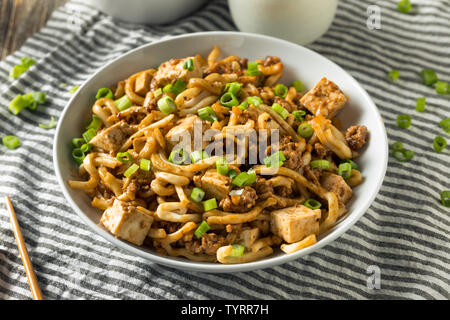 Homemade Japanese Mapo Tofu Udon Noodles Bowl Stock Photo