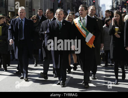 Prime Minister of Ireland, Enda Kenny marches up the parade route with New York Gov. Andrew Cuomo at the St. Patrick's Day Parade on Fifth Avenue in New York City on March 17, 2017. The New York City St. Patrick's Parade is the oldest and largest St. Patrick's Day Parade in the world. The first parade was held on March 17, 1762.    Photo by John Angelillo/UPI Stock Photo