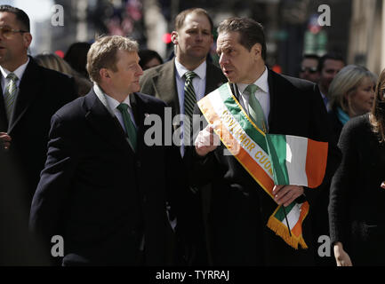 Prime Minister of Ireland, Enda Kenny marches up the parade route with New York Gov. Andrew Cuomo at the St. Patrick's Day Parade on Fifth Avenue in New York City on March 17, 2017. The New York City St. Patrick's Parade is the oldest and largest St. Patrick's Day Parade in the world. The first parade was held on March 17, 1762.    Photo by John Angelillo/UPI Stock Photo