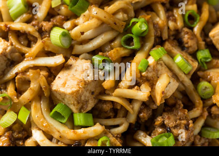 Homemade Japanese Mapo Tofu Udon Noodles Bowl Stock Photo