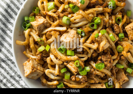 Homemade Japanese Mapo Tofu Udon Noodles Bowl Stock Photo