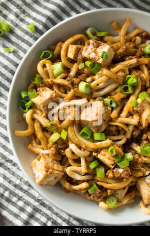 Homemade Japanese Mapo Tofu Udon Noodles Bowl Stock Photo