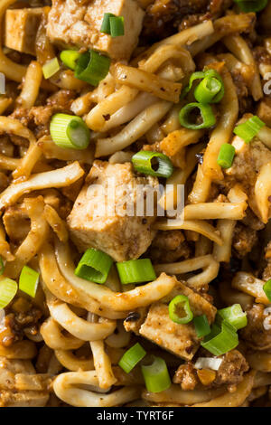 Homemade Japanese Mapo Tofu Udon Noodles Bowl Stock Photo