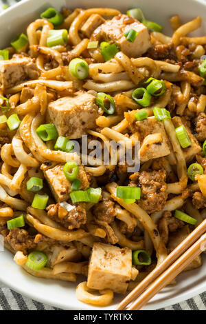 Homemade Japanese Mapo Tofu Udon Noodles Bowl Stock Photo