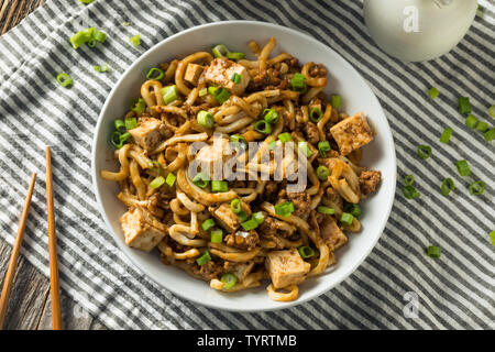 Homemade Japanese Mapo Tofu Udon Noodles Bowl Stock Photo