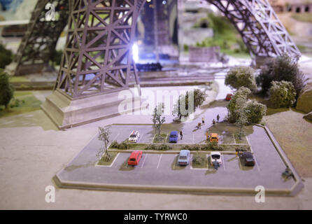 A model depicting a parking lot at the base of the Eiffel Tower in France is on display at the Grand Opening of Times Square's brand new attraction, Gulliver's Gate on May 9, 2017 in New York City. Gulliver's Gate is the largest miniature display of the world, depicting the most famous sights from Europe, Asia, the U.S., Latin America and Africa.   Photo by John Angelillo/UPI Stock Photo